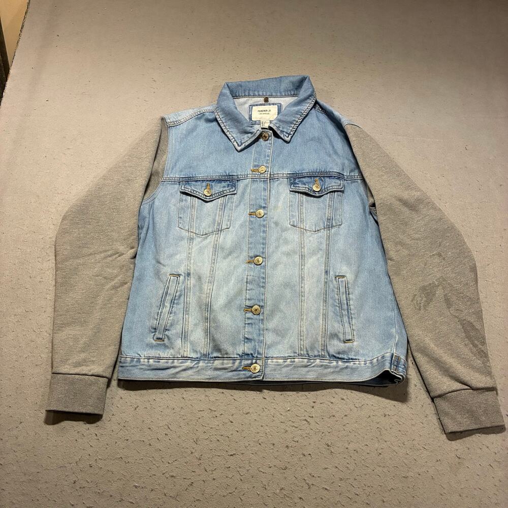 Forever 21 Denim Varsity Jacket Women’s Large Lightwash